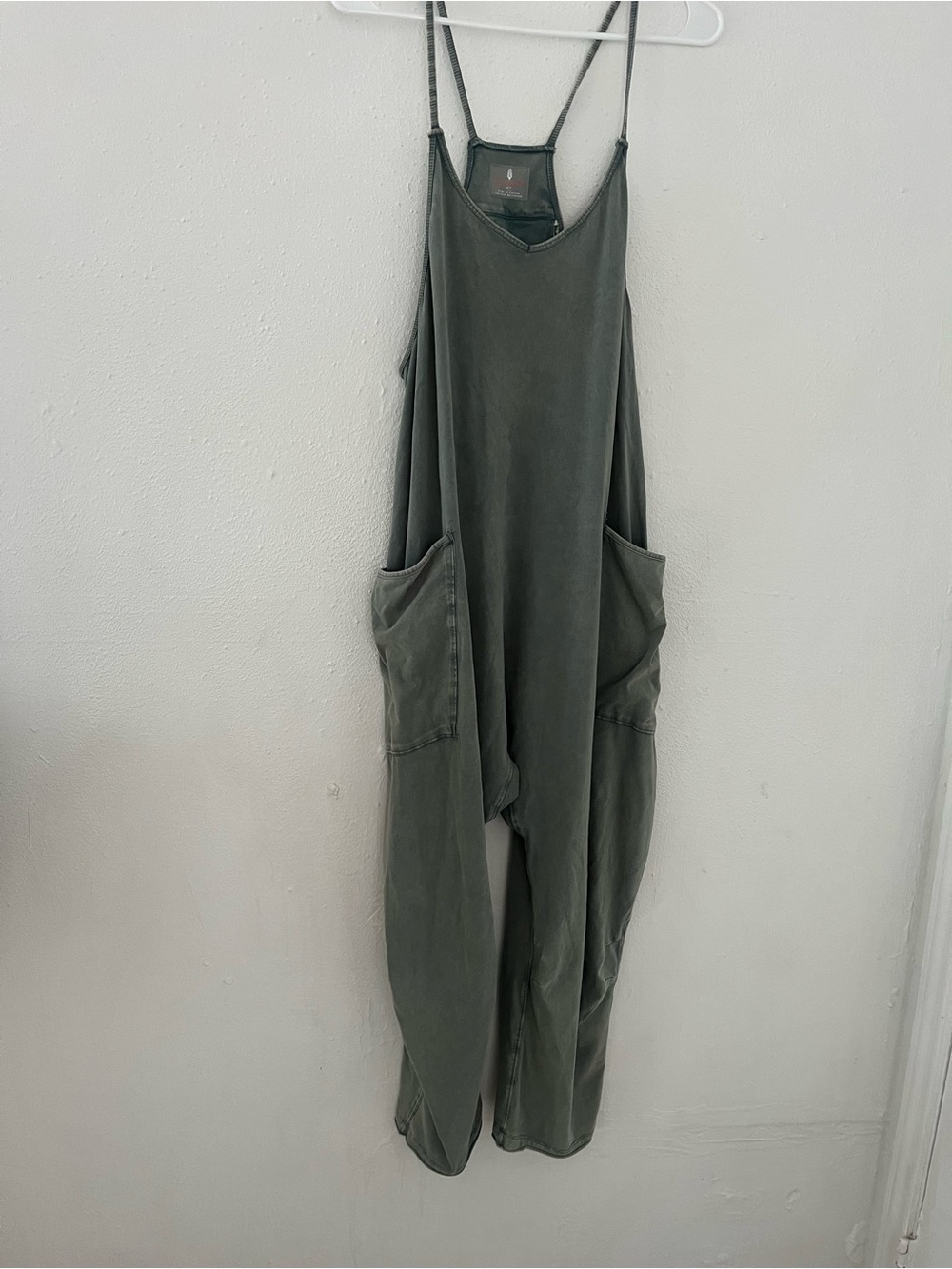Free People Washed Olive Utility Strap Jumpsuit